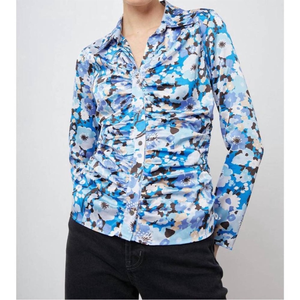 NWT Rails Lisa Ruched Long Sleeve Floral Button Down Blouse Zinnia XS - Picture 4 of 12